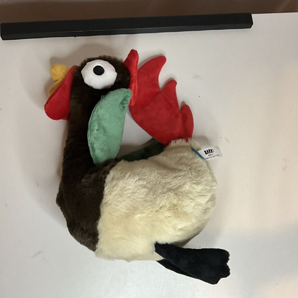 Bark Box Chew Plush Animal Fluffy Dog Squeaky Chicken Rooster Toy